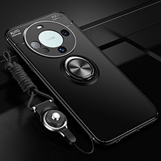 Custodia Silicone Ultra Sottile Morbida Cover con Magnetico Anello Supporto SD1 per Huawei Mate 60 Pro Nero
