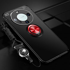Custodia Silicone Ultra Sottile Morbida Cover con Magnetico Anello Supporto SD1 per Huawei Mate 60 Pro+ Plus Rosso e Nero