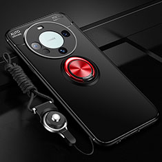 Custodia Silicone Ultra Sottile Morbida Cover con Magnetico Anello Supporto SD1 per Huawei Mate 60 Rosso e Nero
