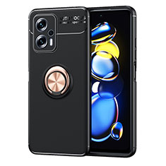 Custodia Silicone Ultra Sottile Morbida Cover con Magnetico Anello Supporto SD1 per Xiaomi Poco X4 GT 5G Oro e Nero