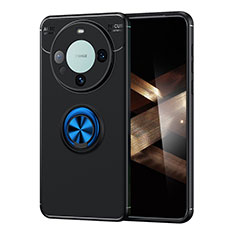 Custodia Silicone Ultra Sottile Morbida Cover con Magnetico Anello Supporto SD2 per Huawei Mate 60 Blu e Nero