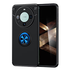 Custodia Silicone Ultra Sottile Morbida Cover con Magnetico Anello Supporto SD2 per Huawei Mate 60 Pro Blu e Nero