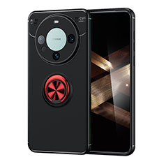 Custodia Silicone Ultra Sottile Morbida Cover con Magnetico Anello Supporto SD2 per Huawei Mate 60 Pro+ Plus Rosso e Nero