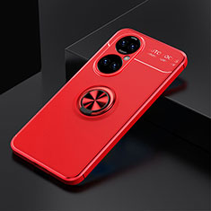 Custodia Silicone Ultra Sottile Morbida Cover con Magnetico Anello Supporto SD2 per Huawei P50 Pro Rosso