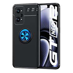 Custodia Silicone Ultra Sottile Morbida Cover con Magnetico Anello Supporto SD2 per Realme GT Neo 3T 5G Blu e Nero