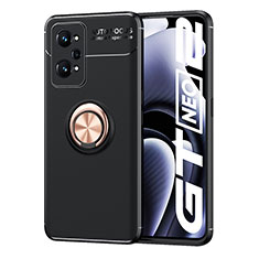 Custodia Silicone Ultra Sottile Morbida Cover con Magnetico Anello Supporto SD2 per Realme GT Neo 3T 5G Oro e Nero