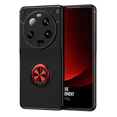 Custodia Silicone Ultra Sottile Morbida Cover con Magnetico Anello Supporto SD2 per Xiaomi Mi 13 Ultra 5G Rosso e Nero