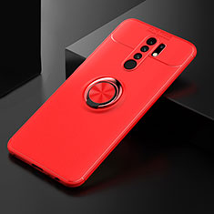 Custodia Silicone Ultra Sottile Morbida Cover con Magnetico Anello Supporto SD2 per Xiaomi Redmi 9 Rosso