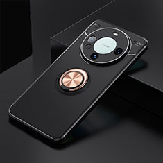 Custodia Silicone Ultra Sottile Morbida Cover con Magnetico Anello Supporto SD3 per Huawei Mate 60 Pro Oro e Nero