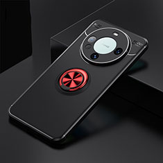 Custodia Silicone Ultra Sottile Morbida Cover con Magnetico Anello Supporto SD3 per Huawei Mate 60 Pro+ Plus Rosso e Nero