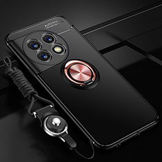 Custodia Silicone Ultra Sottile Morbida Cover con Magnetico Anello Supporto SD3 per OnePlus 11 5G Oro e Nero