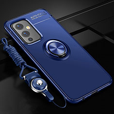 Custodia Silicone Ultra Sottile Morbida Cover con Magnetico Anello Supporto SD3 per OnePlus 9 5G Blu