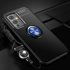 Custodia Silicone Ultra Sottile Morbida Cover con Magnetico Anello Supporto SD3 per OnePlus 9 5G Blu e Nero
