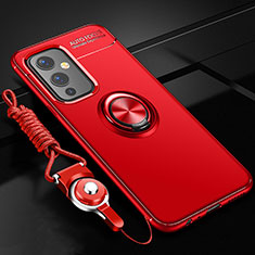 Custodia Silicone Ultra Sottile Morbida Cover con Magnetico Anello Supporto SD3 per OnePlus 9 5G Rosso