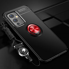 Custodia Silicone Ultra Sottile Morbida Cover con Magnetico Anello Supporto SD3 per OnePlus 9 5G Rosso e Nero