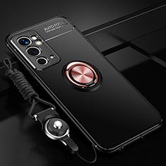 Custodia Silicone Ultra Sottile Morbida Cover con Magnetico Anello Supporto SD3 per OnePlus 9RT 5G Oro e Nero