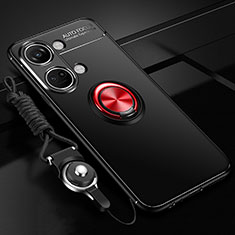 Custodia Silicone Ultra Sottile Morbida Cover con Magnetico Anello Supporto SD3 per OnePlus Ace 2V 5G Rosso e Nero