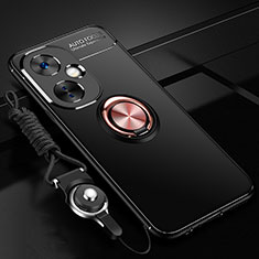 Custodia Silicone Ultra Sottile Morbida Cover con Magnetico Anello Supporto SD3 per OnePlus Nord CE 3 5G Oro e Nero