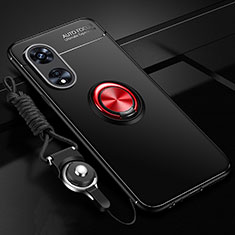Custodia Silicone Ultra Sottile Morbida Cover con Magnetico Anello Supporto SD3 per Oppo A38 Rosso e Nero