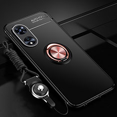 Custodia Silicone Ultra Sottile Morbida Cover con Magnetico Anello Supporto SD3 per Oppo A58 4G Oro e Nero