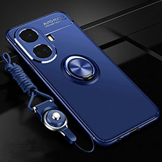 Custodia Silicone Ultra Sottile Morbida Cover con Magnetico Anello Supporto SD3 per Realme 10 Pro+ Plus 5G Blu