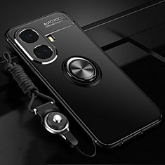 Custodia Silicone Ultra Sottile Morbida Cover con Magnetico Anello Supporto SD3 per Realme 10 Pro+ Plus 5G Nero