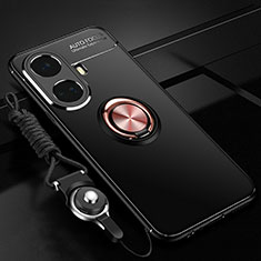 Custodia Silicone Ultra Sottile Morbida Cover con Magnetico Anello Supporto SD3 per Realme 10 Pro+ Plus 5G Oro e Nero