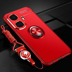 Custodia Silicone Ultra Sottile Morbida Cover con Magnetico Anello Supporto SD3 per Realme 10 Pro+ Plus 5G Rosso