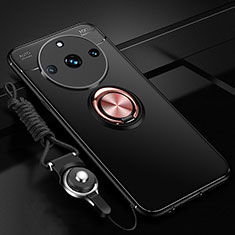 Custodia Silicone Ultra Sottile Morbida Cover con Magnetico Anello Supporto SD3 per Realme 11 Pro+ Plus 5G Oro e Nero
