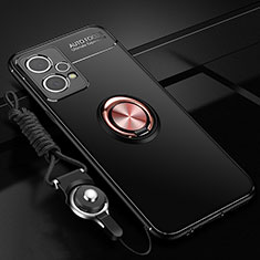 Custodia Silicone Ultra Sottile Morbida Cover con Magnetico Anello Supporto SD3 per Realme 9 5G Oro e Nero