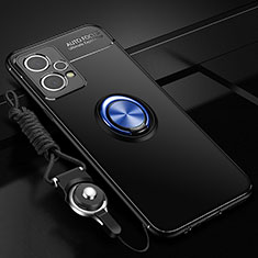 Custodia Silicone Ultra Sottile Morbida Cover con Magnetico Anello Supporto SD3 per Realme 9 Pro 5G Blu e Nero