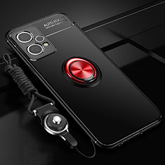Custodia Silicone Ultra Sottile Morbida Cover con Magnetico Anello Supporto SD3 per Realme 9 Pro 5G Rosso e Nero