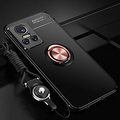 Custodia Silicone Ultra Sottile Morbida Cover con Magnetico Anello Supporto SD3 per Realme GT Neo3 5G Oro e Nero