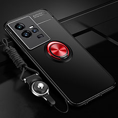 Custodia Silicone Ultra Sottile Morbida Cover con Magnetico Anello Supporto SD3 per Vivo iQOO 11 5G Rosso e Nero