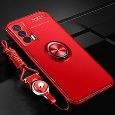 Custodia Silicone Ultra Sottile Morbida Cover con Magnetico Anello Supporto SD3 per Vivo iQOO 7 India 5G Rosso