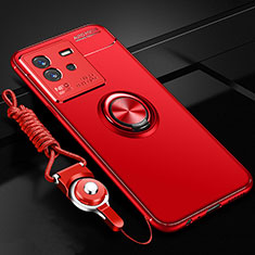 Custodia Silicone Ultra Sottile Morbida Cover con Magnetico Anello Supporto SD3 per Vivo iQOO Neo6 5G Rosso