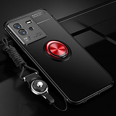Custodia Silicone Ultra Sottile Morbida Cover con Magnetico Anello Supporto SD3 per Vivo iQOO Neo6 5G Rosso e Nero