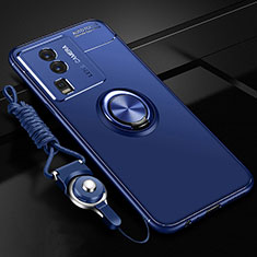 Custodia Silicone Ultra Sottile Morbida Cover con Magnetico Anello Supporto SD3 per Vivo iQOO Neo7 5G Blu