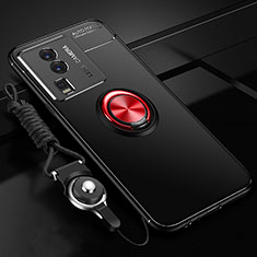 Custodia Silicone Ultra Sottile Morbida Cover con Magnetico Anello Supporto SD3 per Vivo iQOO Neo7 5G Rosso e Nero