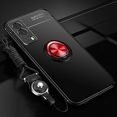 Custodia Silicone Ultra Sottile Morbida Cover con Magnetico Anello Supporto SD3 per Vivo iQOO Z5x 5G Rosso e Nero