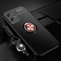 Custodia Silicone Ultra Sottile Morbida Cover con Magnetico Anello Supporto SD3 per Vivo iQOO Z6 5G Oro e Nero