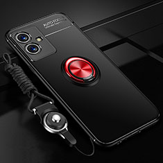 Custodia Silicone Ultra Sottile Morbida Cover con Magnetico Anello Supporto SD3 per Vivo iQOO Z6 5G Rosso e Nero