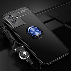 Custodia Silicone Ultra Sottile Morbida Cover con Magnetico Anello Supporto SD3 per Vivo iQOO Z6x Blu e Nero