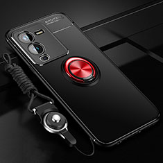 Custodia Silicone Ultra Sottile Morbida Cover con Magnetico Anello Supporto SD3 per Vivo V25 Pro 5G Rosso e Nero