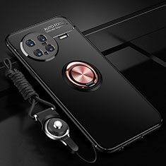 Custodia Silicone Ultra Sottile Morbida Cover con Magnetico Anello Supporto SD3 per Vivo X Note Oro e Nero