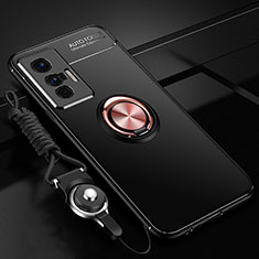 Custodia Silicone Ultra Sottile Morbida Cover con Magnetico Anello Supporto SD3 per Vivo X70 5G Oro e Nero