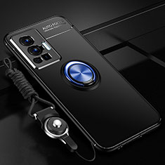 Custodia Silicone Ultra Sottile Morbida Cover con Magnetico Anello Supporto SD3 per Vivo X70 Pro 5G Blu e Nero