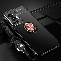 Custodia Silicone Ultra Sottile Morbida Cover con Magnetico Anello Supporto SD3 per Vivo X70 Pro 5G Oro e Nero