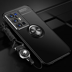 Custodia Silicone Ultra Sottile Morbida Cover con Magnetico Anello Supporto SD3 per Vivo X70 Pro+ Plus 5G Nero