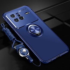 Custodia Silicone Ultra Sottile Morbida Cover con Magnetico Anello Supporto SD3 per Vivo X80 5G Blu